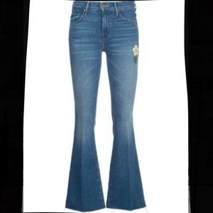 Mother denim flare jeans with sunflower embroidery